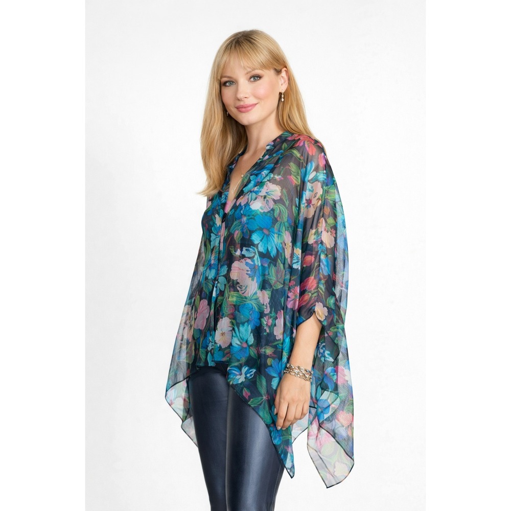 Johnny Was Katia Silk Chiffon 2pc Blouse Set Womens S/M Floral Boho NWT Kimono